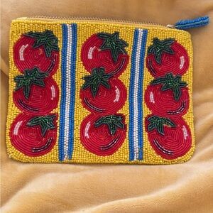 Anthropologie Fiona Medium Beaded Tomato Pouch